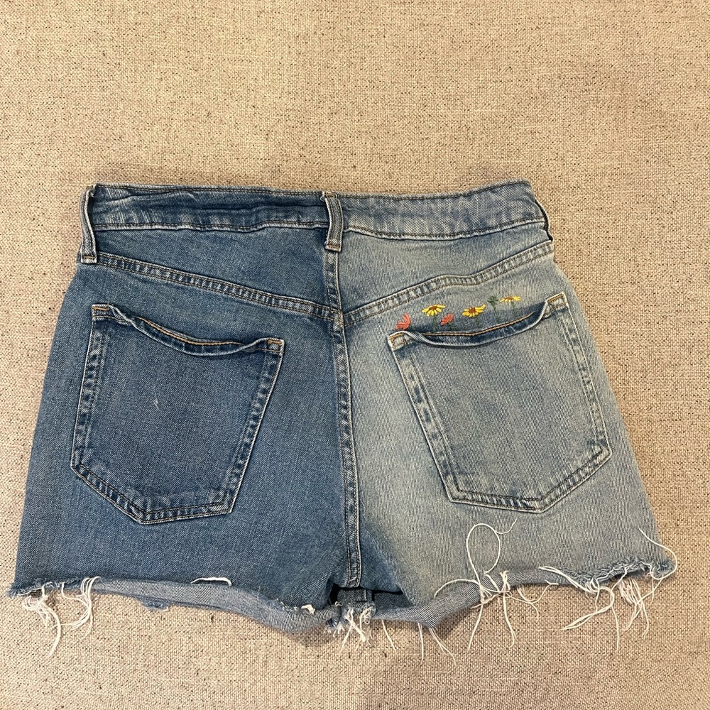 Old Navy Dual Tone Light Blue Jean Shorts with Embroidered Pocket